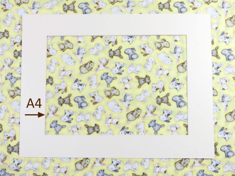 Patchworkstoff mit Hasenbabies aus der Kollektion Farm Babies auf gelb on Henry Glass Fabrics A4 Ansicht